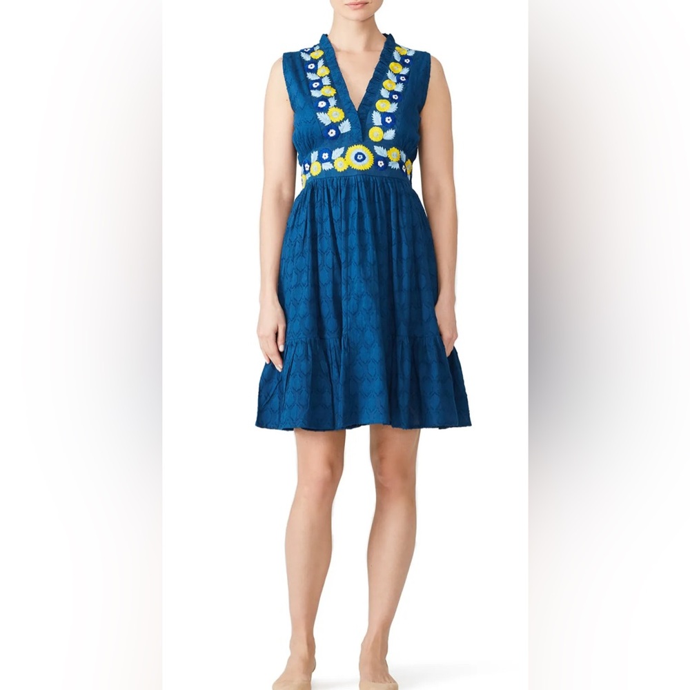 BANJANIN Blue Floral Embroidered Diana Dress